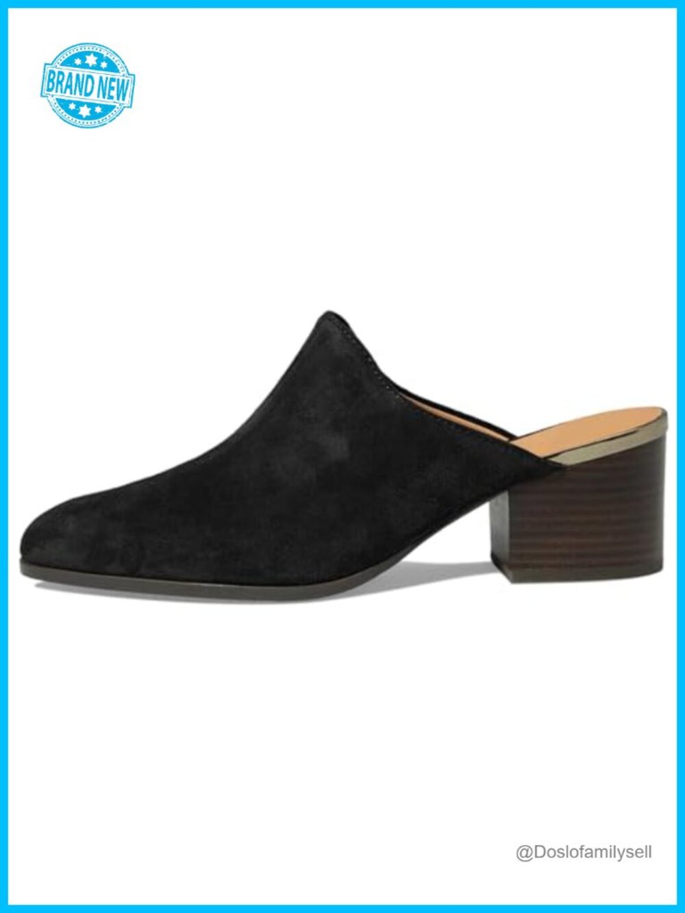 Womens Chunky Block Heel Mules Pointed Closed Toe Slip On Suede Sandals